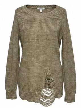 BCBGeneration Shredded Edgy Distressed Sweater Tan Brown Marled Womens size M